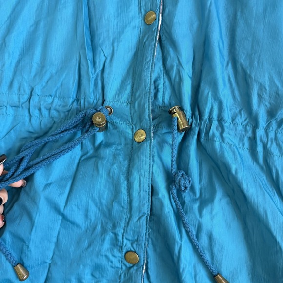Vintage Reversible Jacket Womens Large Blue Nylon Southwestern Anorak Snap Waist - Picture 3 of 9